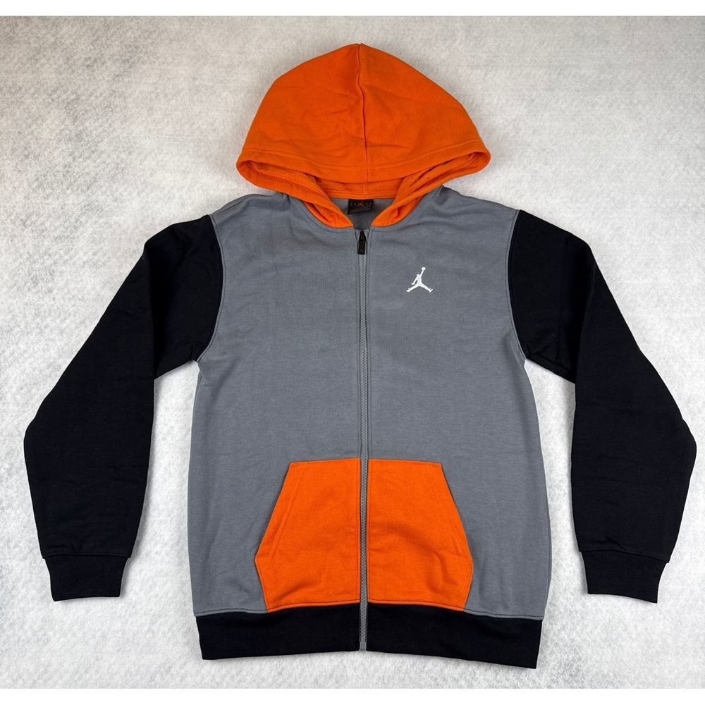 Jordan Boys Large 12-13Yrs Gray Orange Black Jumpman Full Zip Hoodie Fleece‎ NWT